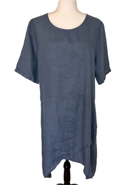 Caterina Ricci Italy 100% Linen Blue Lagenlook Tunic Dress Medium Lagenlook